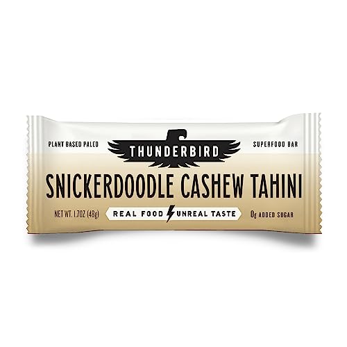 Thunderbird Bars Snickerdoodle Tahini packaging, convenient real-food energy on the go.