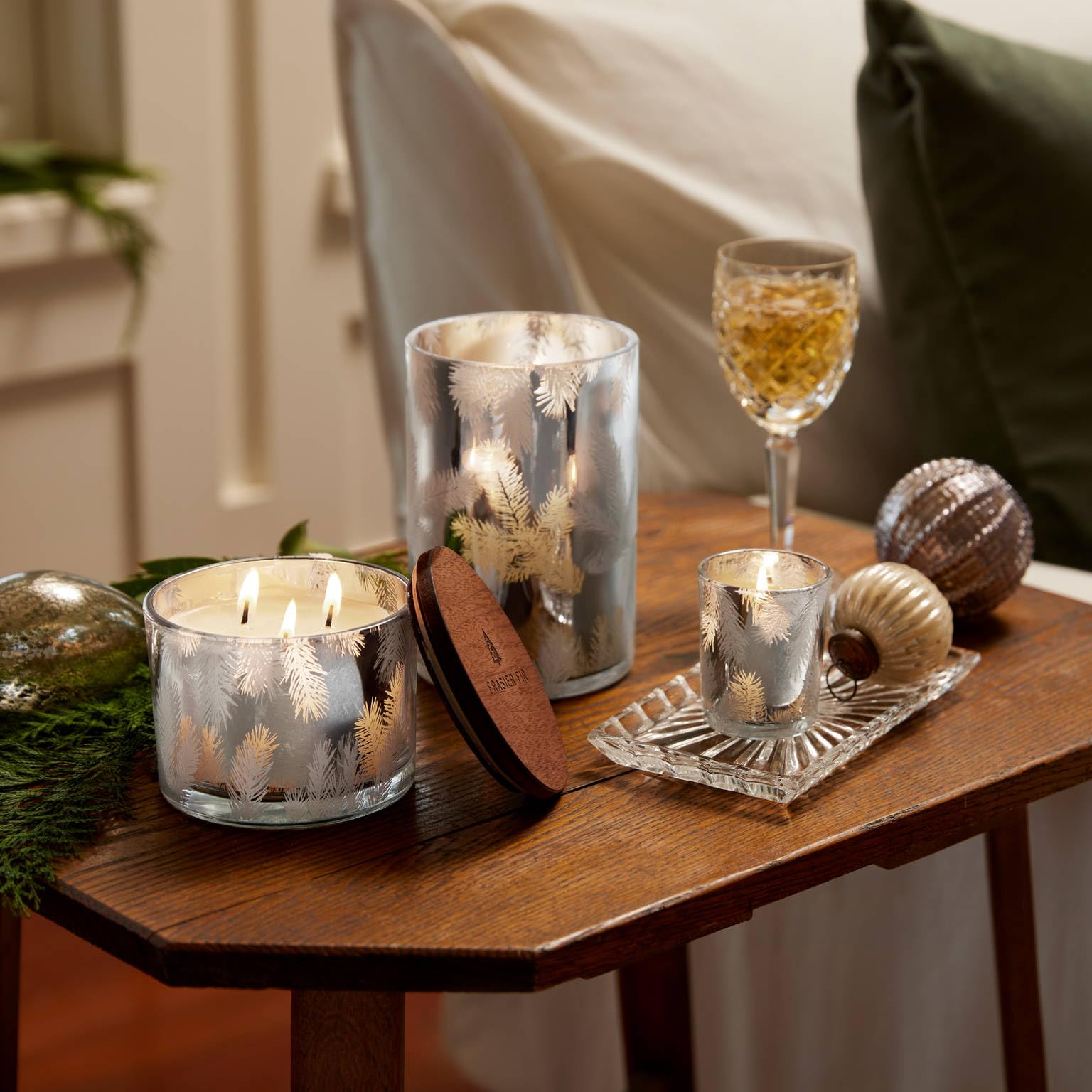 Thymes Frasier Fir pine needle design adds festive elegance with crisp fir notes