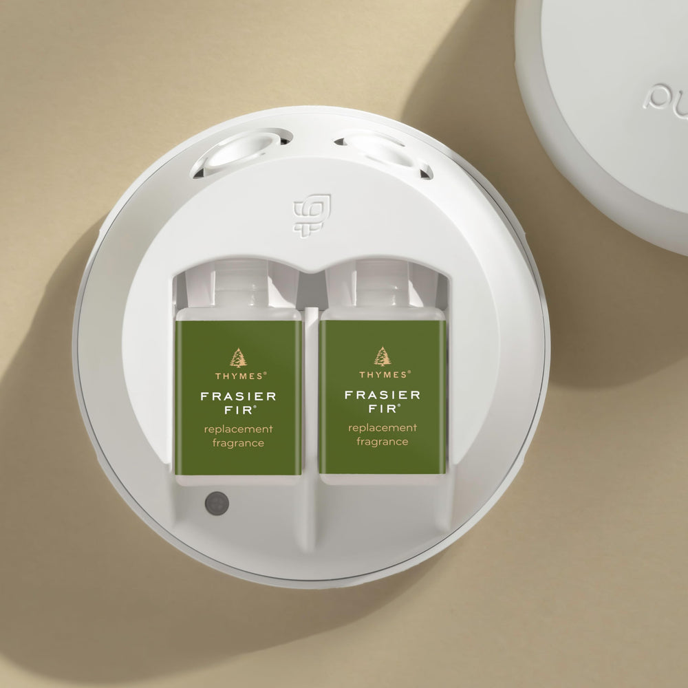 Thymes Pura 4 Frasier Fir refill delivers long-lasting outdoorsy pine notes.