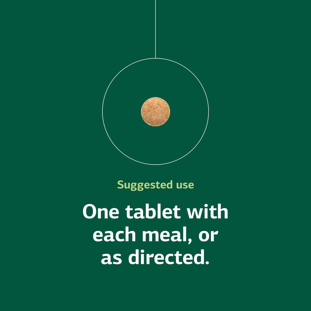 Thymex tablets shown with clear dosing for meal-time use.