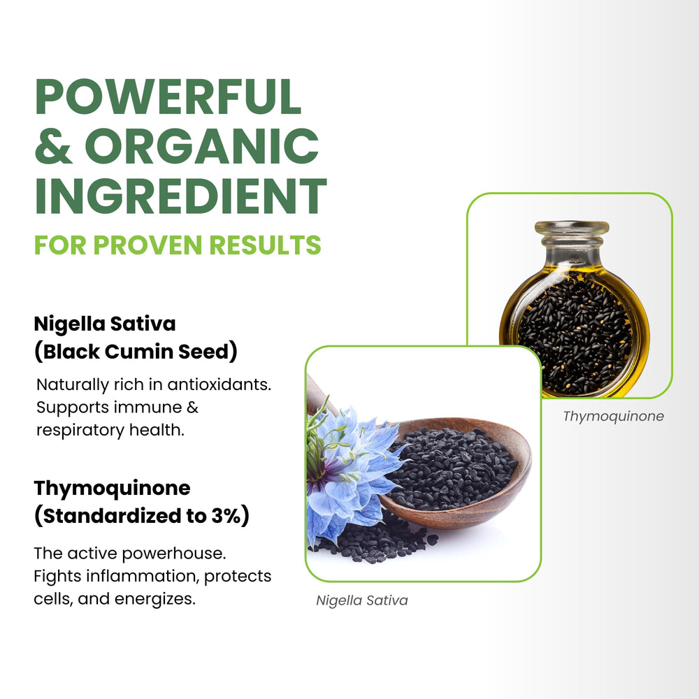 ThymoQuin bottle being poured to illustrate easy daily dosing.