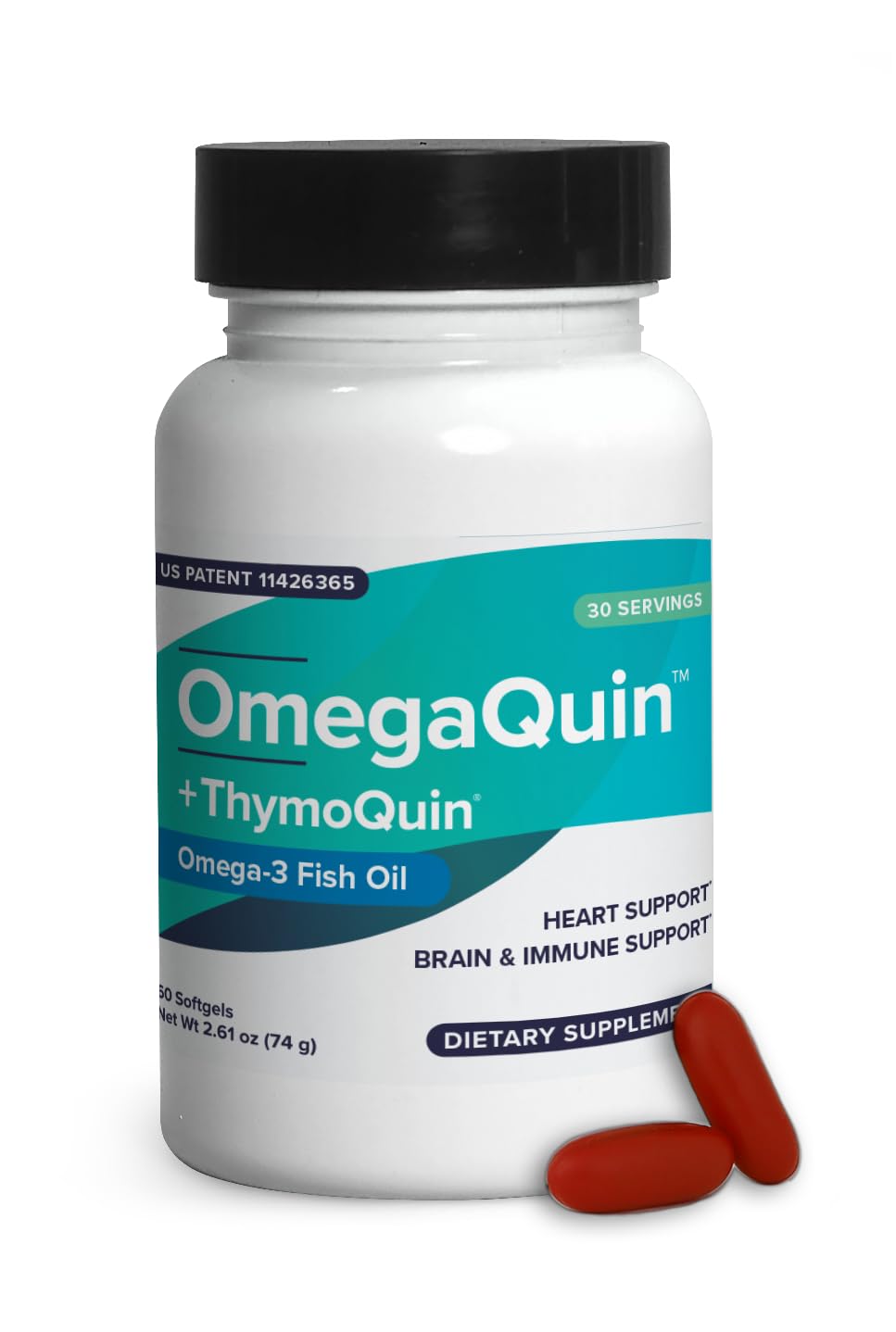 OmegaQuin bottle front featuring ThymoQuin formula for daily support
