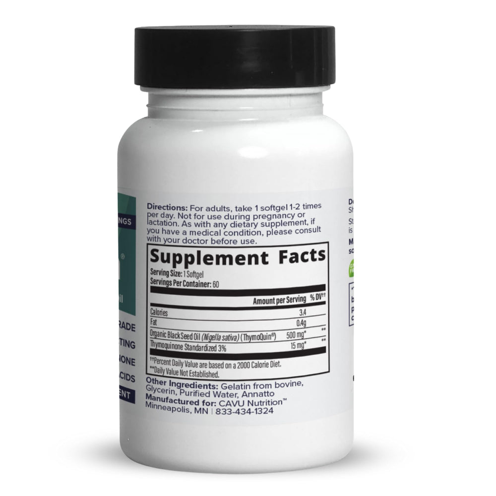 Close-up of ThymoQuin softgel capsules for convenient daily wellness.