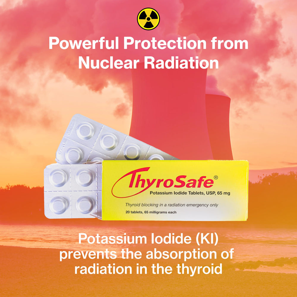 THYROSAFE bottle label close-up emphasizing long shelf life readiness.
