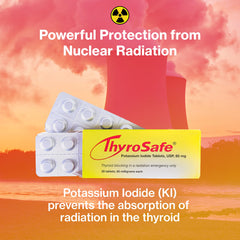 THYROSAFE bottle label close-up emphasizing long shelf life readiness.