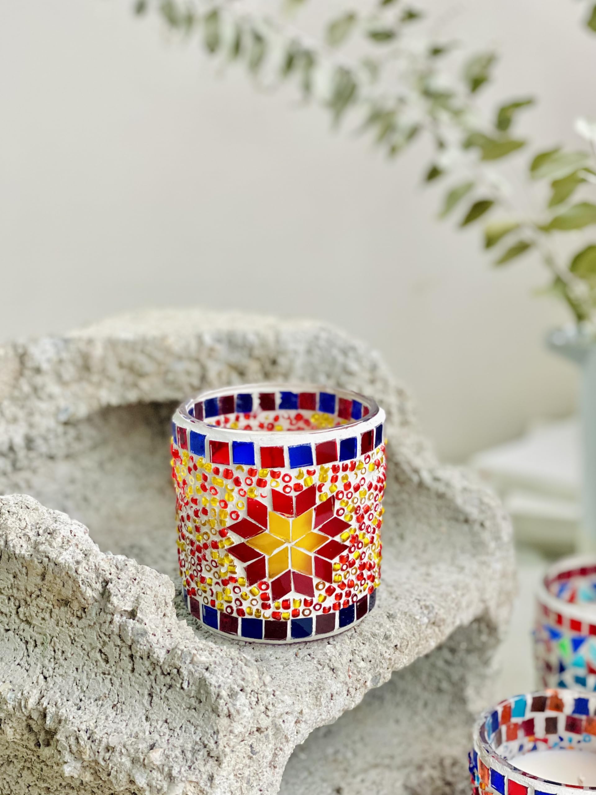 TIANSE mosaic glass candle 24-hour burn supports long-lasting ambience.