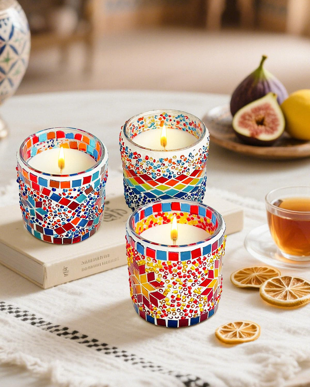 TIANSE mosaic glass candle dimension 3.15in makes a compact, elegant centerpiece.