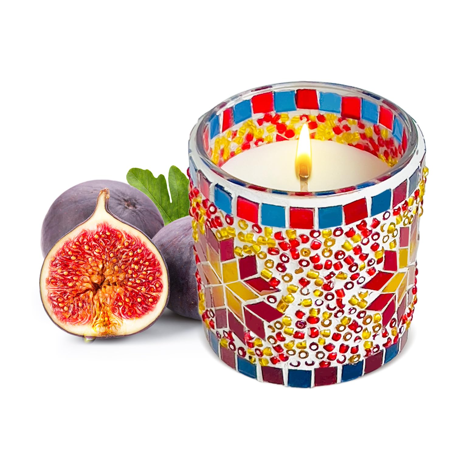 TIANSE mosaic glass candle top notes evoke lemon and bergamot for a fresh room scent.