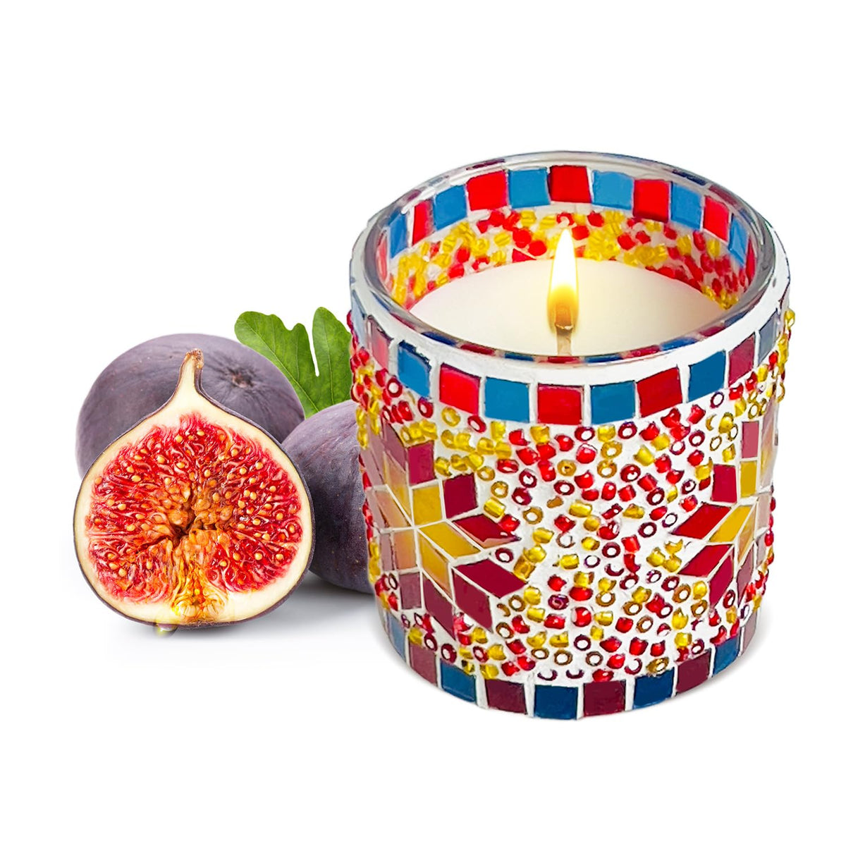 TIANSE mosaic glass candle top notes evoke lemon and bergamot for a fresh room scent.