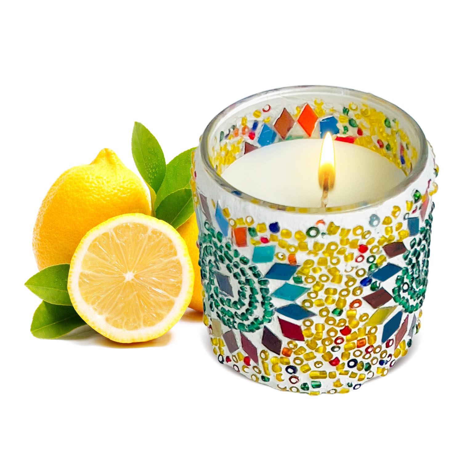 TIANSE mosaic glass jar candle enhances decor with a warm, inviting glow.