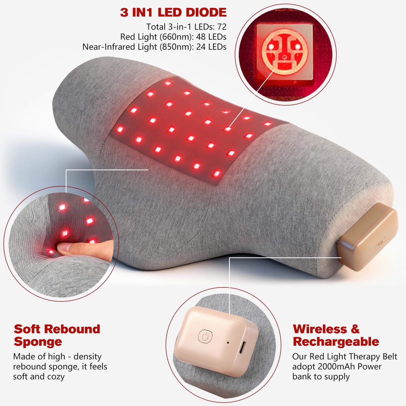 TIAXU TIAXU red light therapy neck pillow side view shows compact cordless design