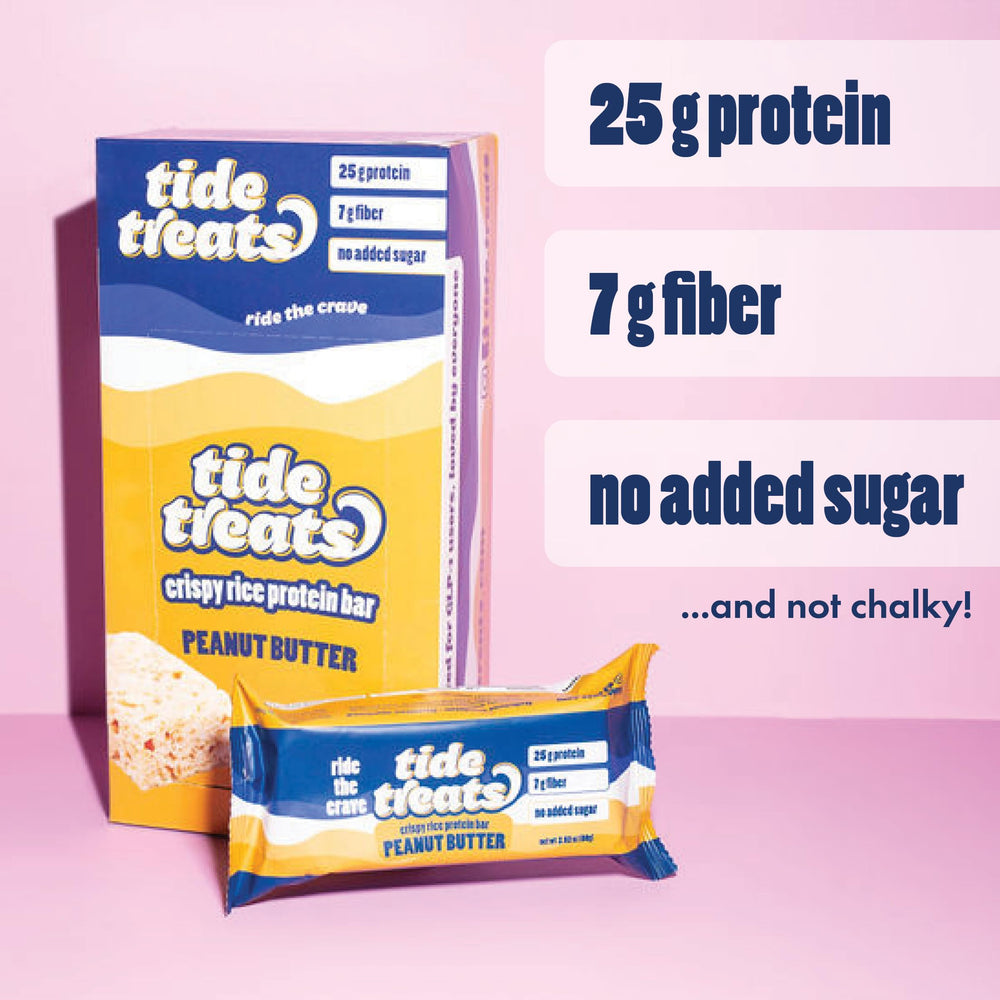 TideTreats on-the-go snack image shows portable protein for desk and gym routines.