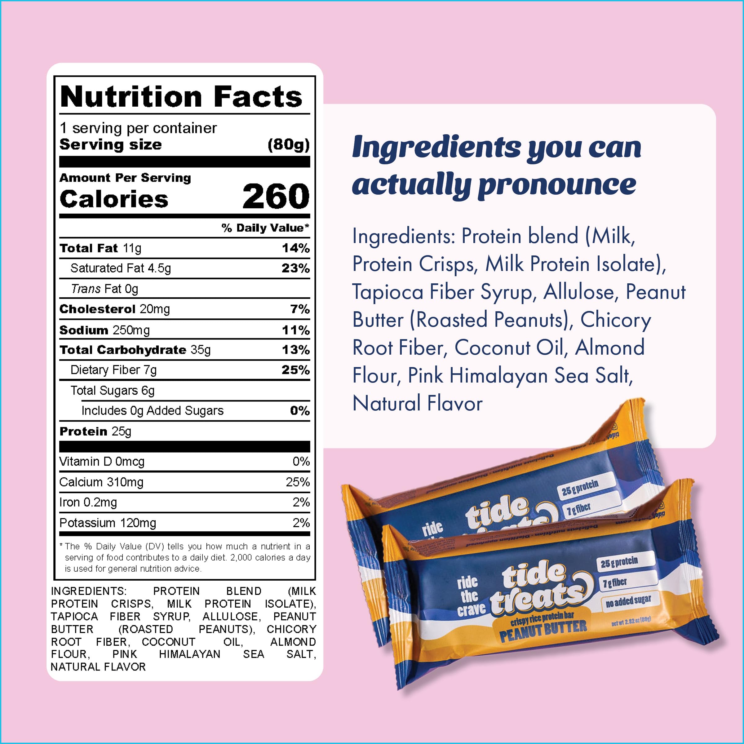 TideTreats Peanut Butter Bar crunch emphasizes satisfying texture as a post-workout snack.