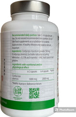 Tiens Cordyceps 100 Capsules label detail shows traditional and biotech origins.