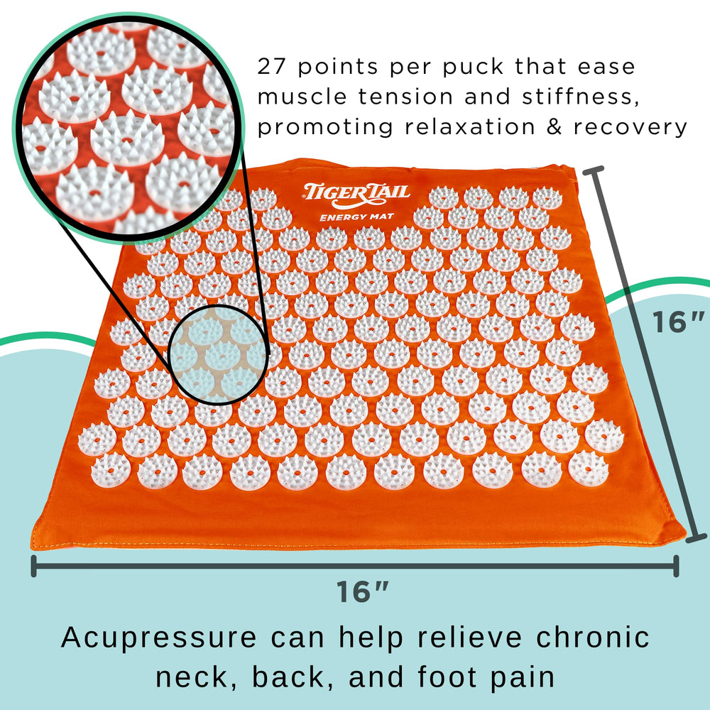 Tiger Tail Energy Mat back-spine image shows soothing pressure for posture and relaxation