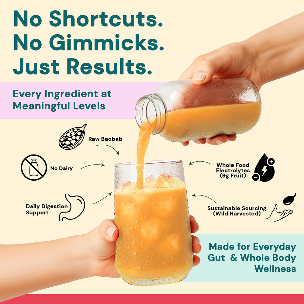 Tiiga dairy free digestive support with fruit based fiber in glass.