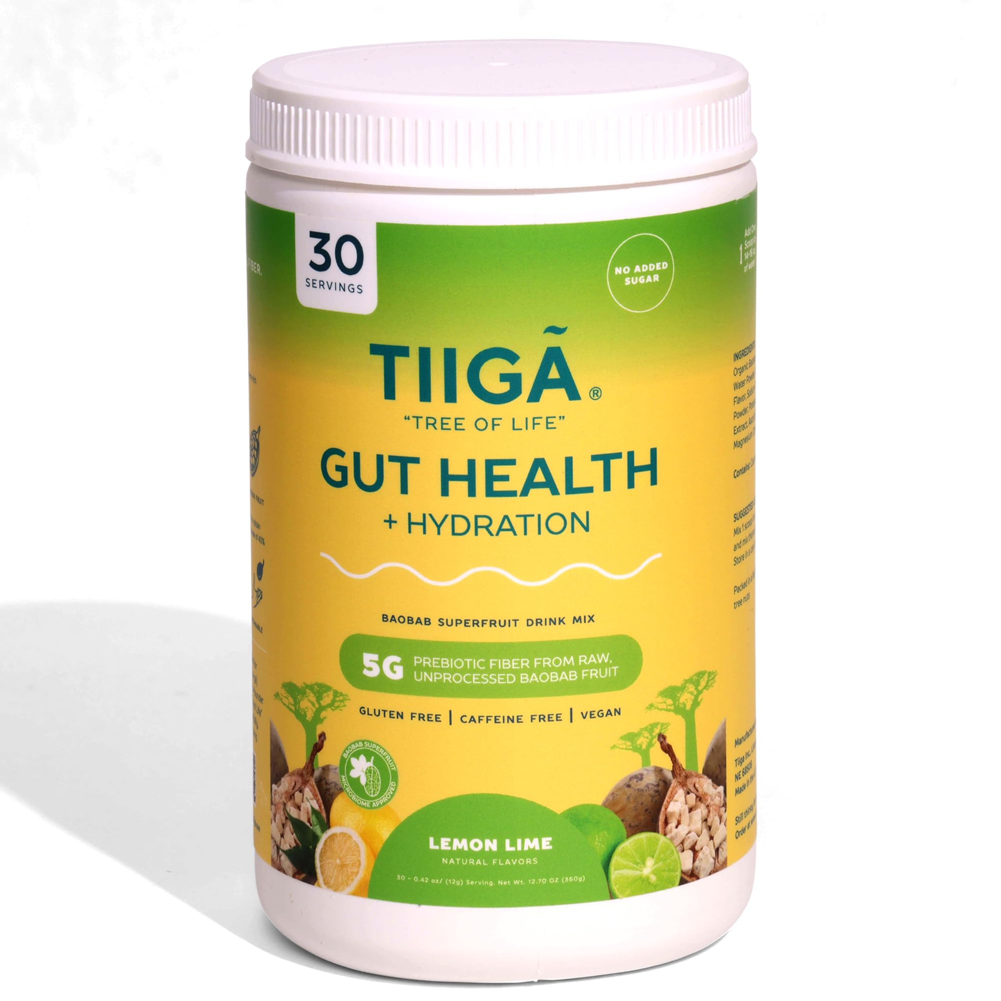 Tiiga gut health hydration drink mix with baobab and electrolytes for daily digestion support.