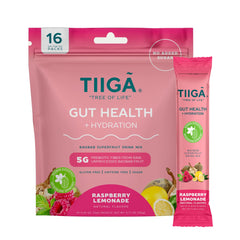 Tiiga gut health hydration pouch ready to mix for balanced digestion and hydration.