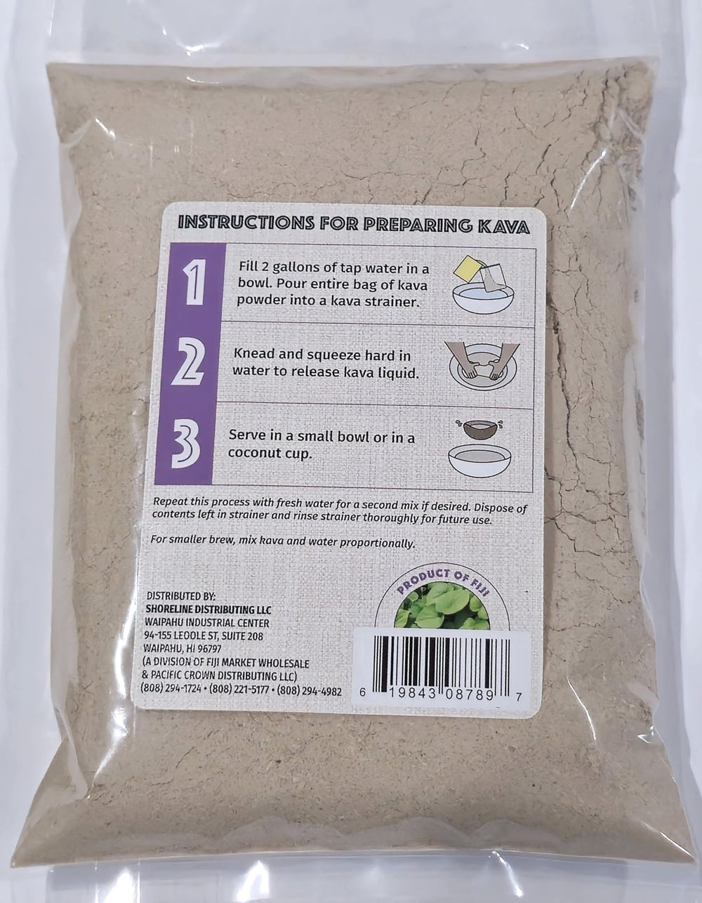 Tikaram kava powder with scoop and bowl for ceremonial preparation.