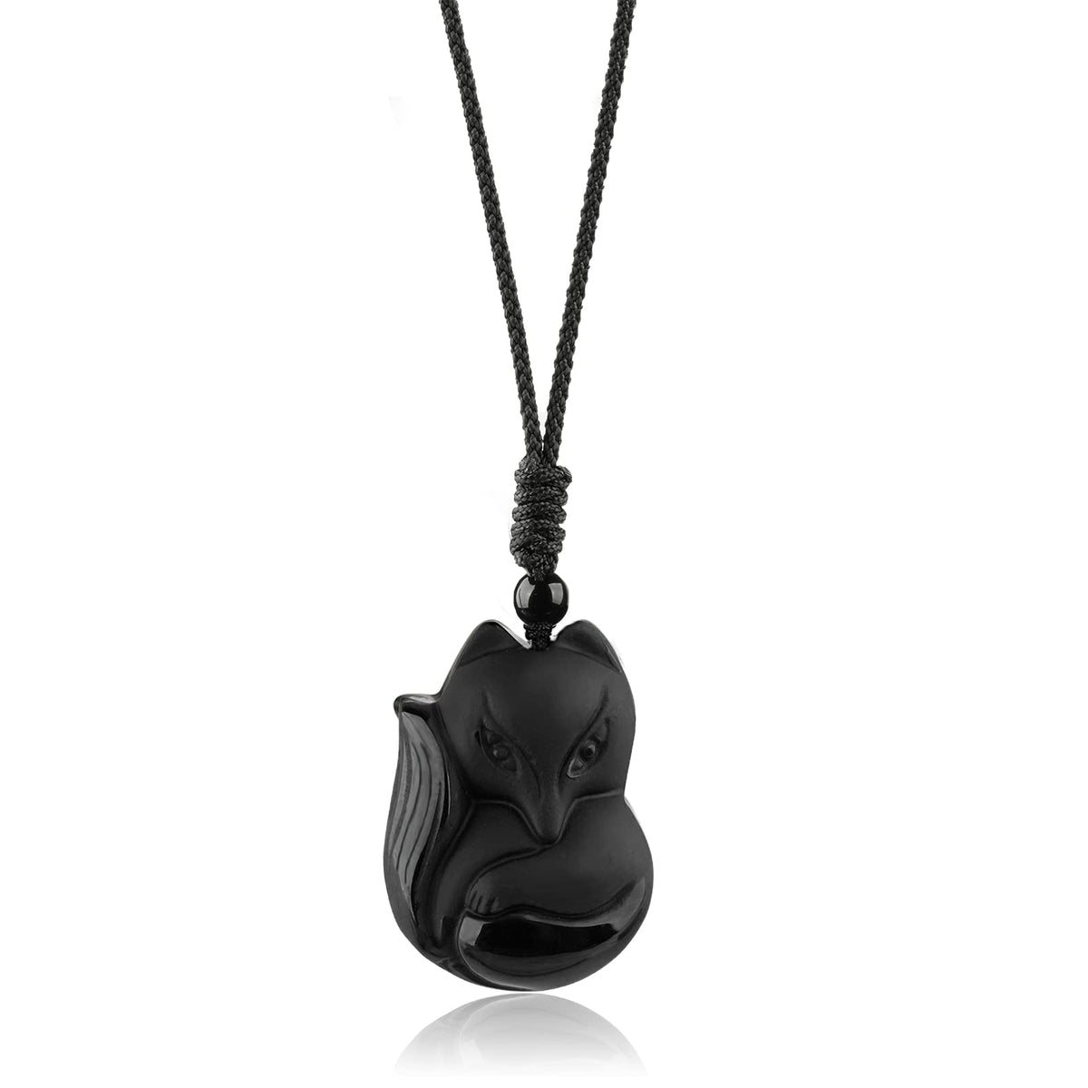 TIKCAUZ Fox Necklace with Obsidian pendant showcases natural stone and artisanal craftsmanship.