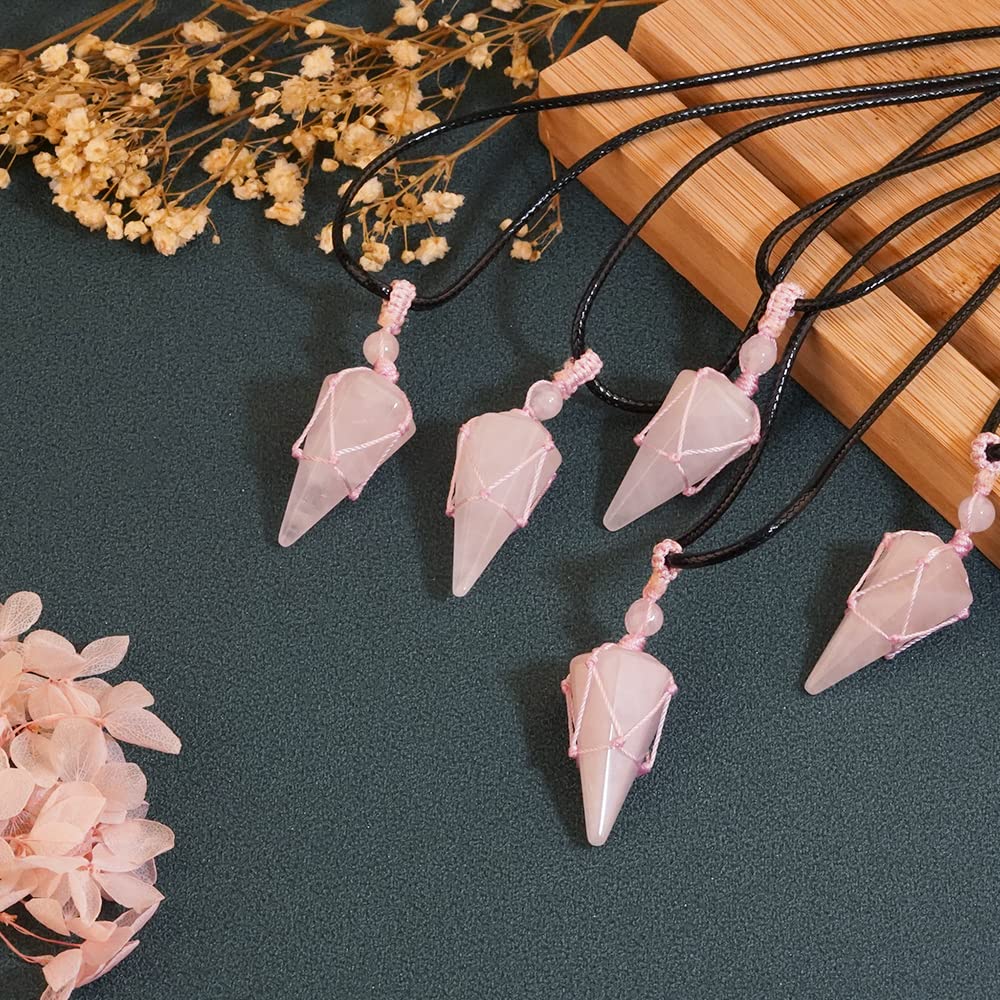 TIKCAUZ Rose Quartz Necklace adjustable rope for daily wear