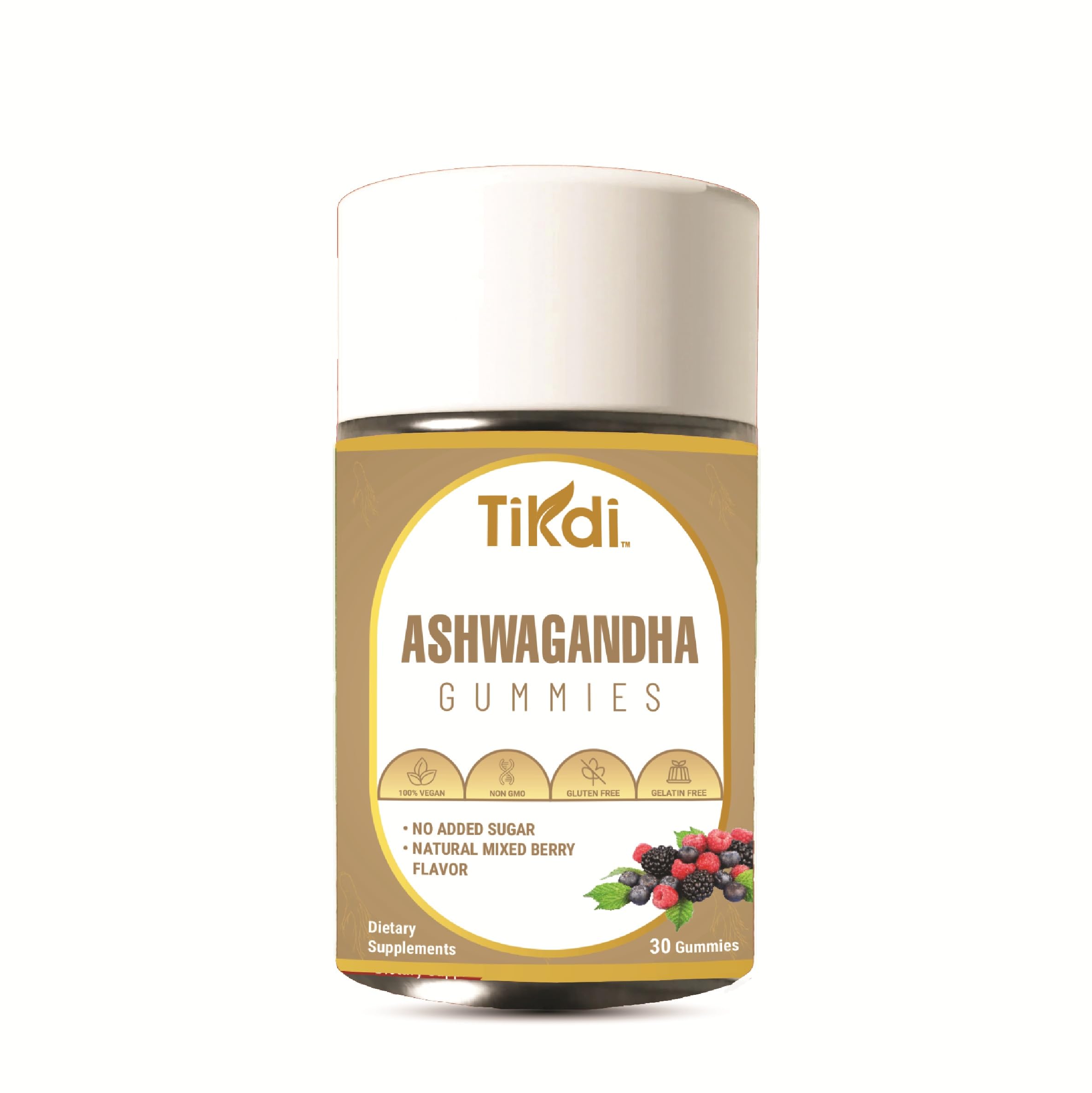 TIKDI Ashwagandha Gummy mixed berry bottle for daily calm and energy support