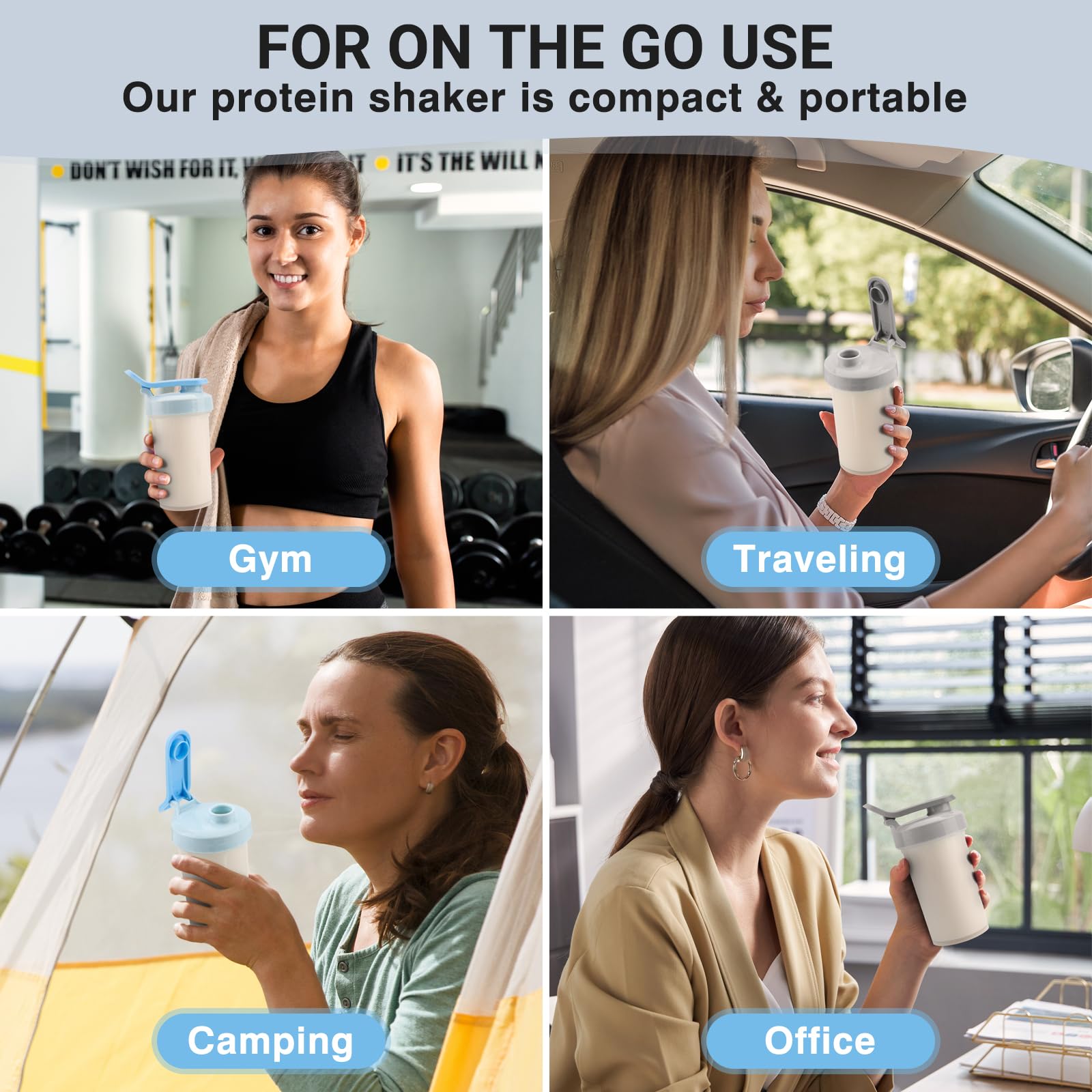 Tilcore cup-holder-friendly shaker fits in most car and gym holders.