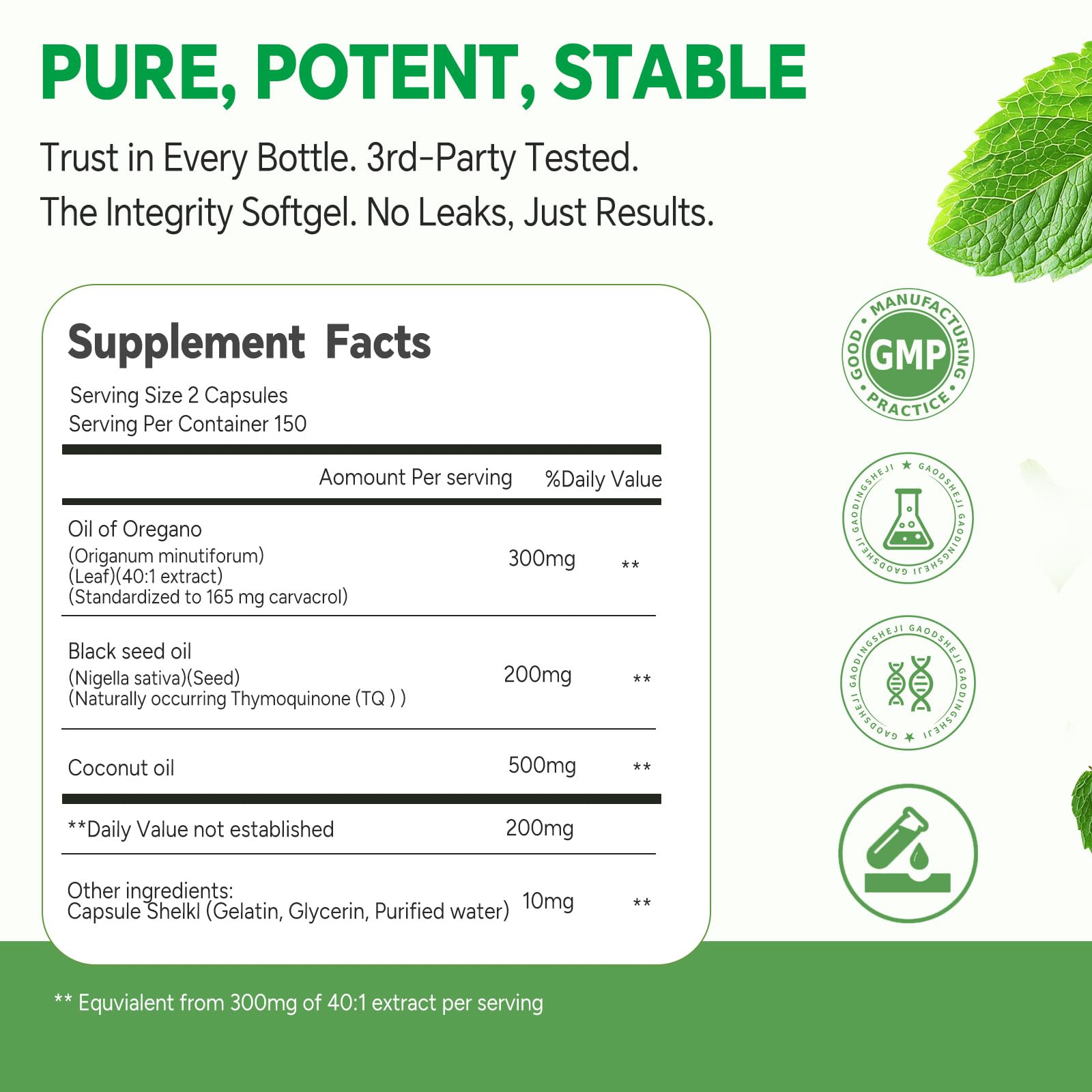 Three-in-one formula with oregano, black seed and carrier oil.