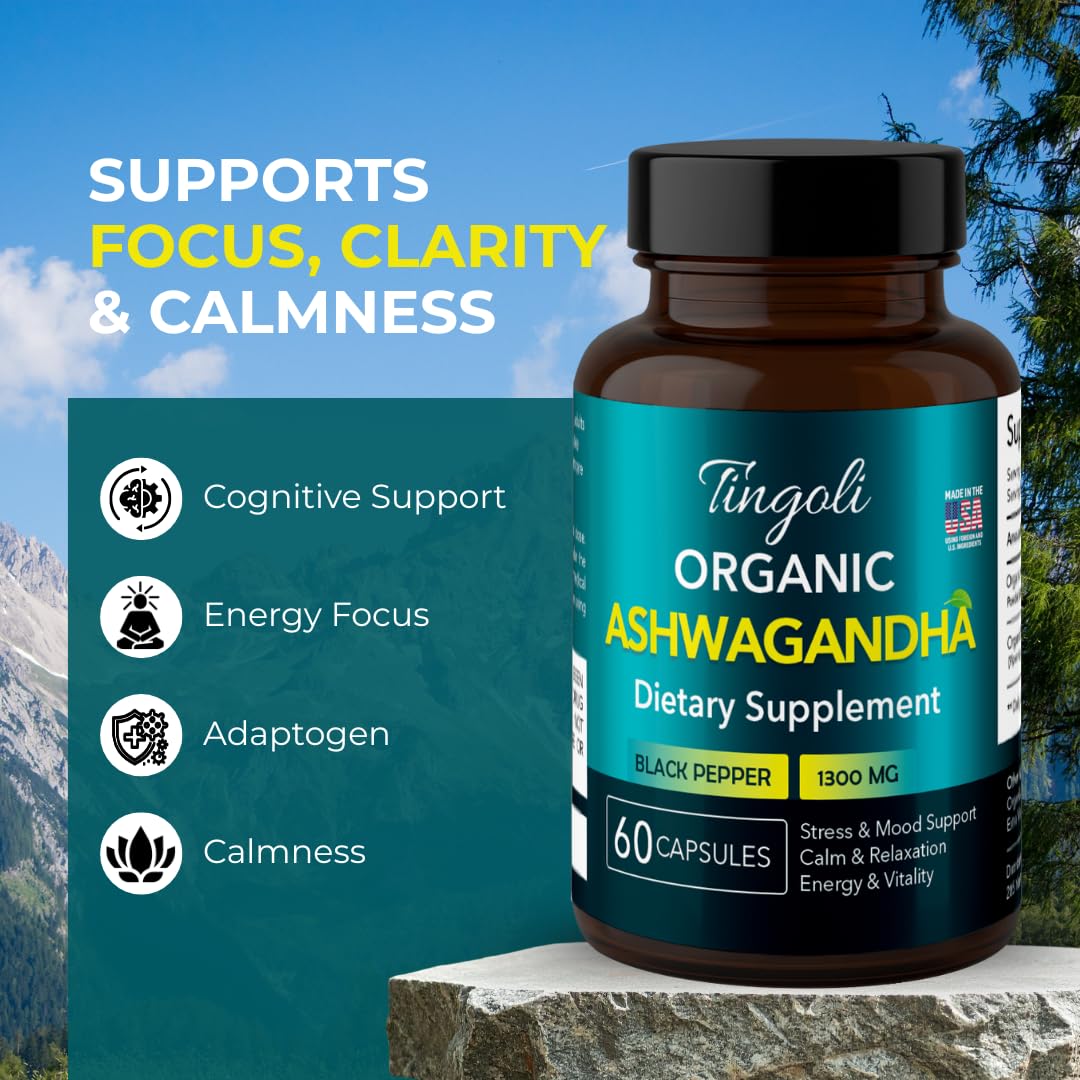 TINGOLI Ashwagandha 1300mg with black pepper extract for absorption