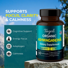 TINGOLI Ashwagandha 1300mg with black pepper extract for absorption