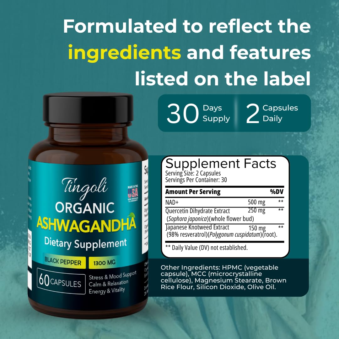 TINGOLI Ashwagandha 1300mg daily-use packaging for consistency