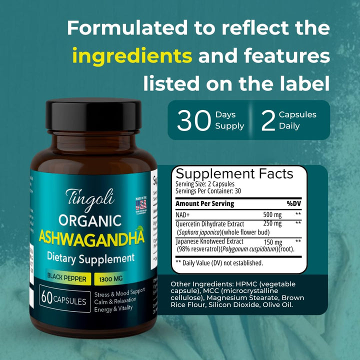 TINGOLI Ashwagandha 1300mg daily-use packaging for consistency