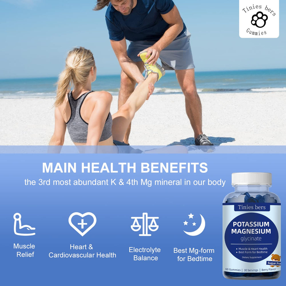 Tinies Bers Potassium Magnesium Gummies label showing vegan non-GMO gluten-free claims