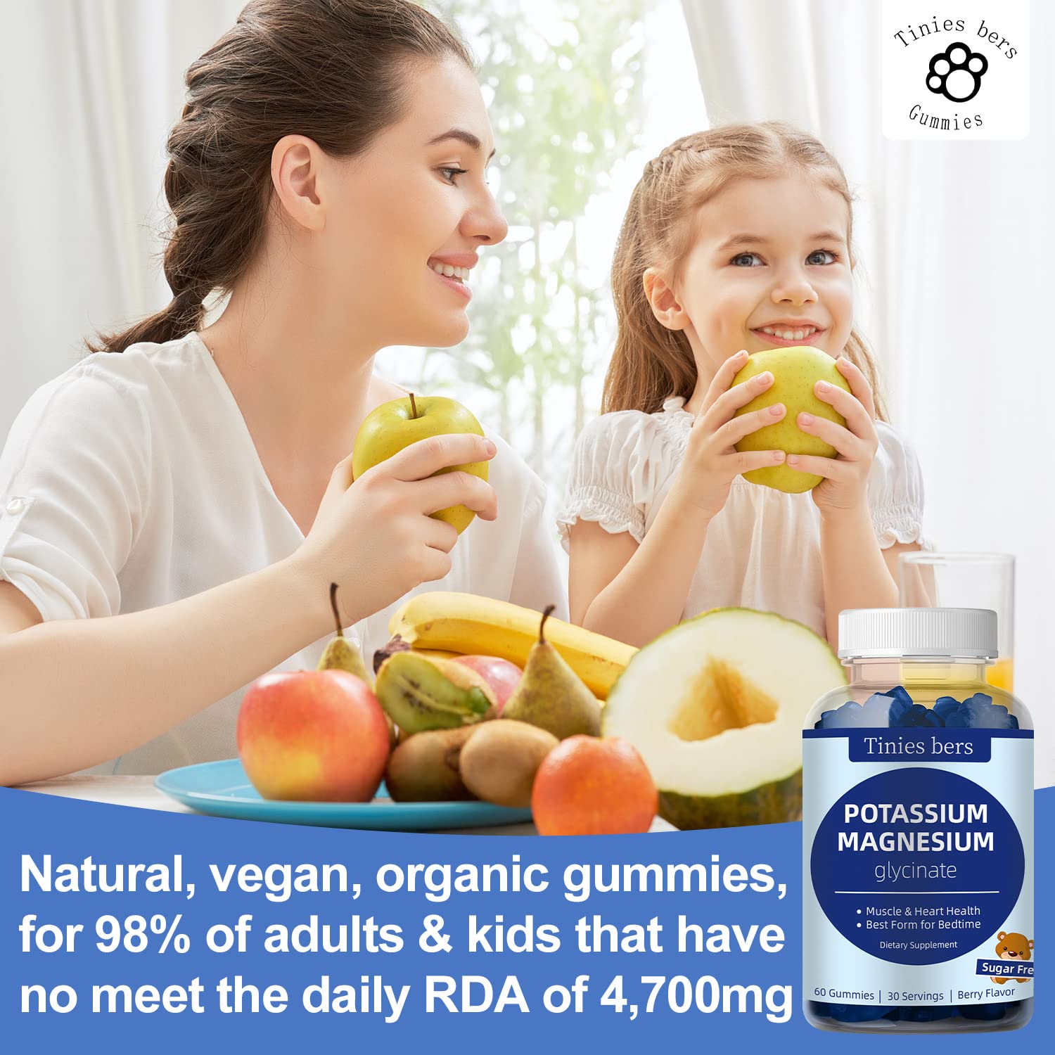 Tinies Bers Potassium Magnesium Gummies soft texture berry chew supports hydration balance