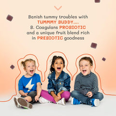 Close-up of TINITUSK Tummy Buddy gummies for kid-friendly daily probiotic