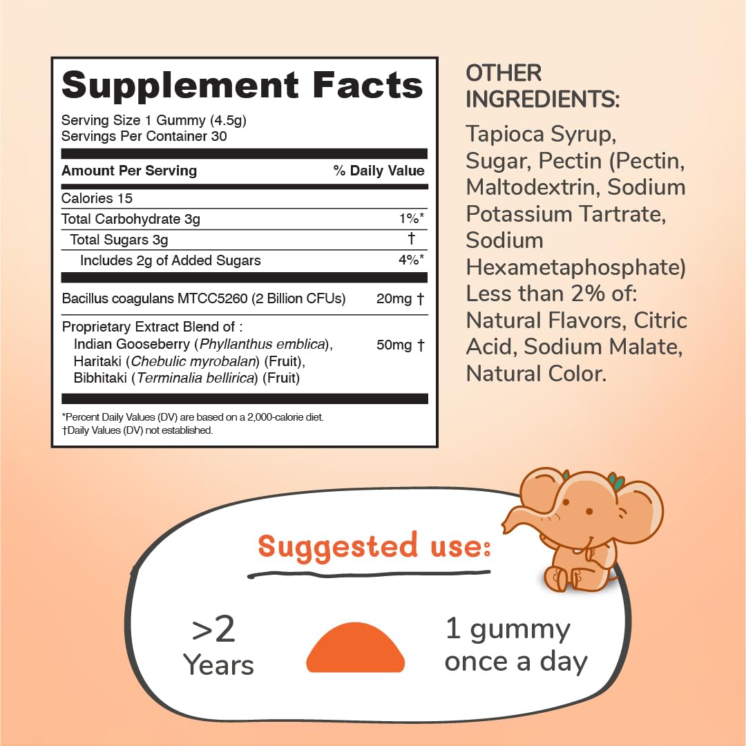 Serving suggestion for kids using TINITUSK Tummy Buddy gummies