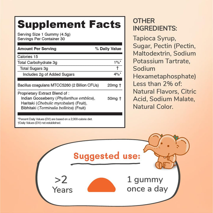 Serving suggestion for kids using TINITUSK Tummy Buddy gummies