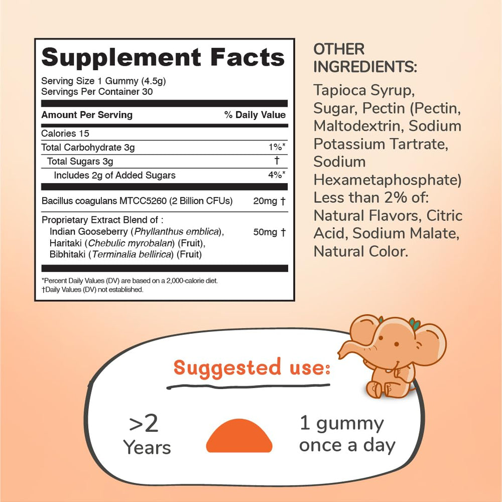 Serving suggestion for kids using TINITUSK Tummy Buddy gummies
