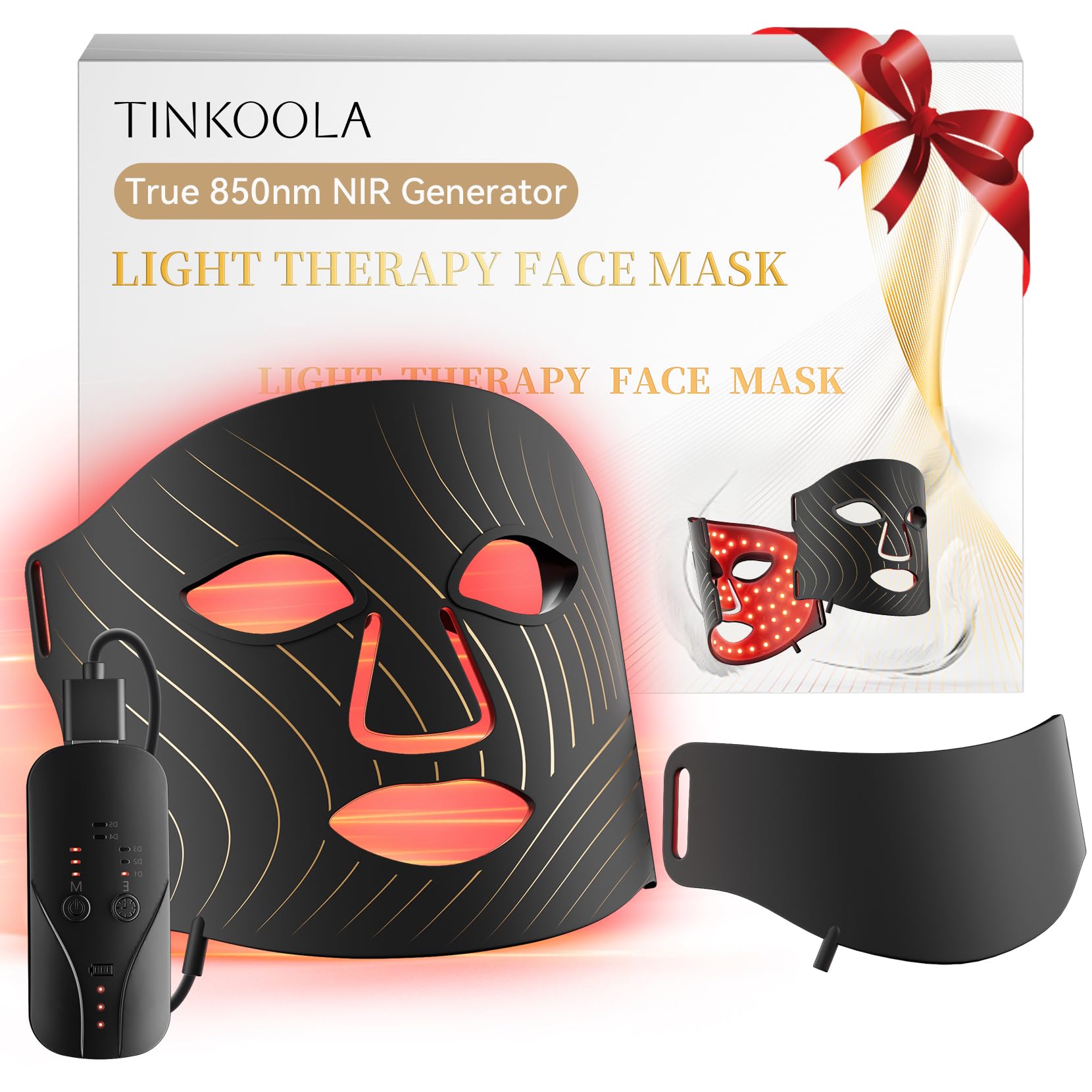 Tinkoola red-light face mask close-up with LED panel for skin rejuvenation