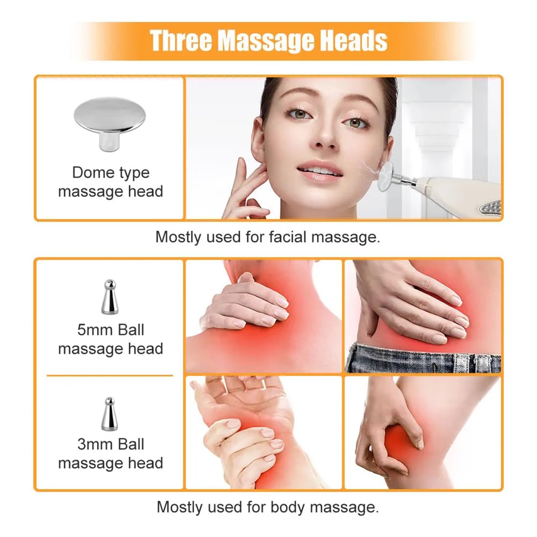 Tirisia three massage heads enable versatile point therapy.