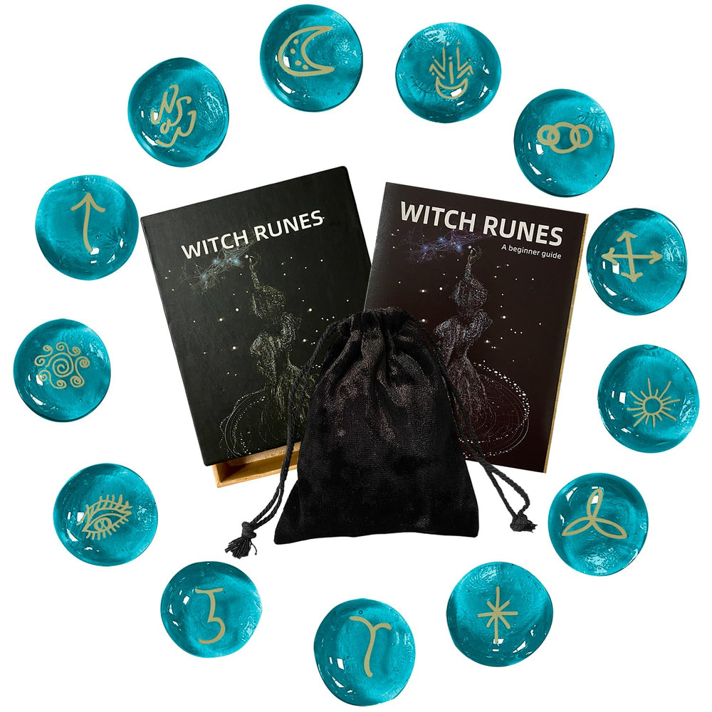 Tirmanaz 13-runes set glass runes for divination readings