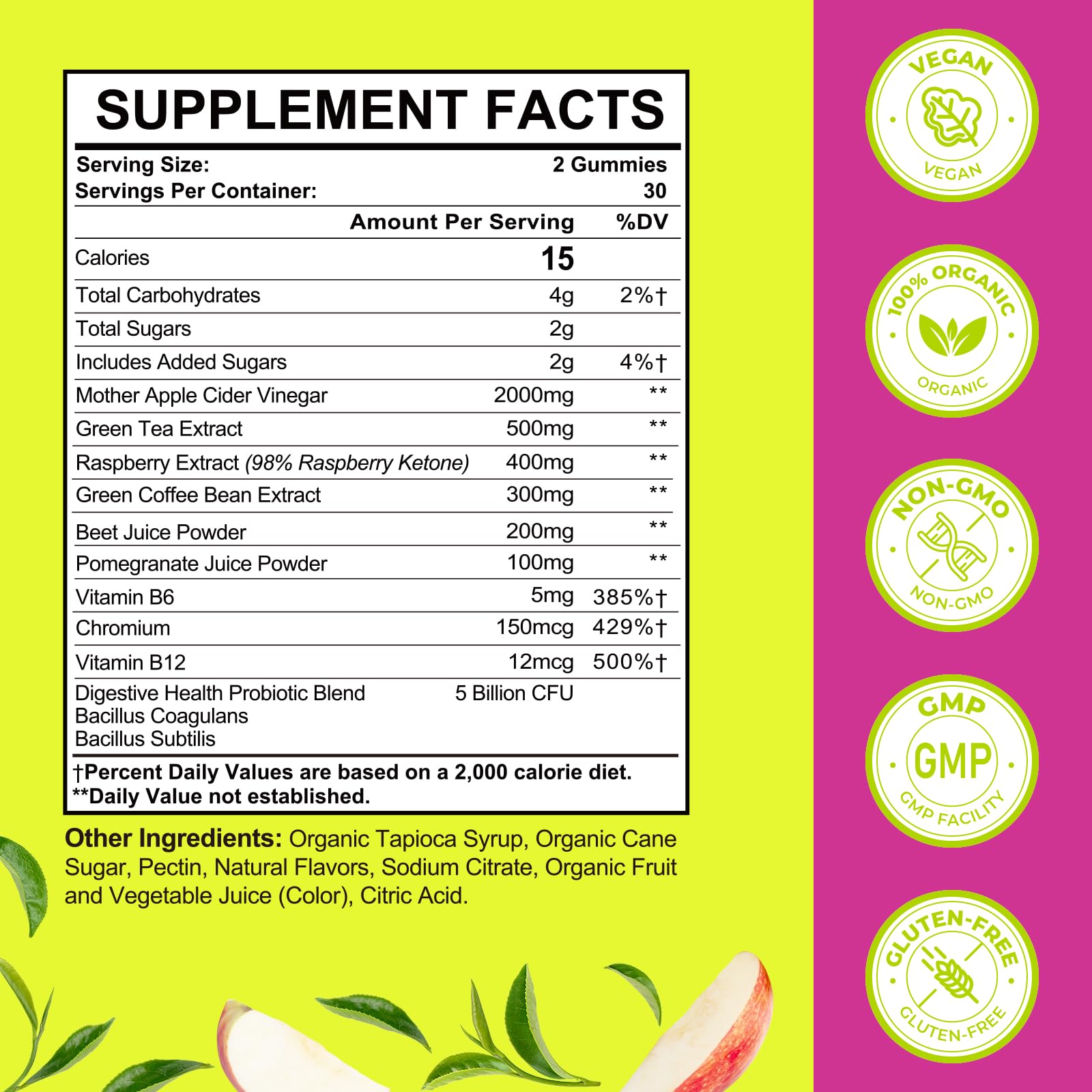 Tisestence ACV Gummies green tea ingredient highlighting metabolism support.