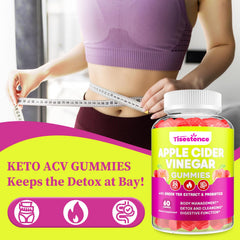 Tisestence ACV Gummies raspberry flavor visuals suggesting delicious tasting gummies.