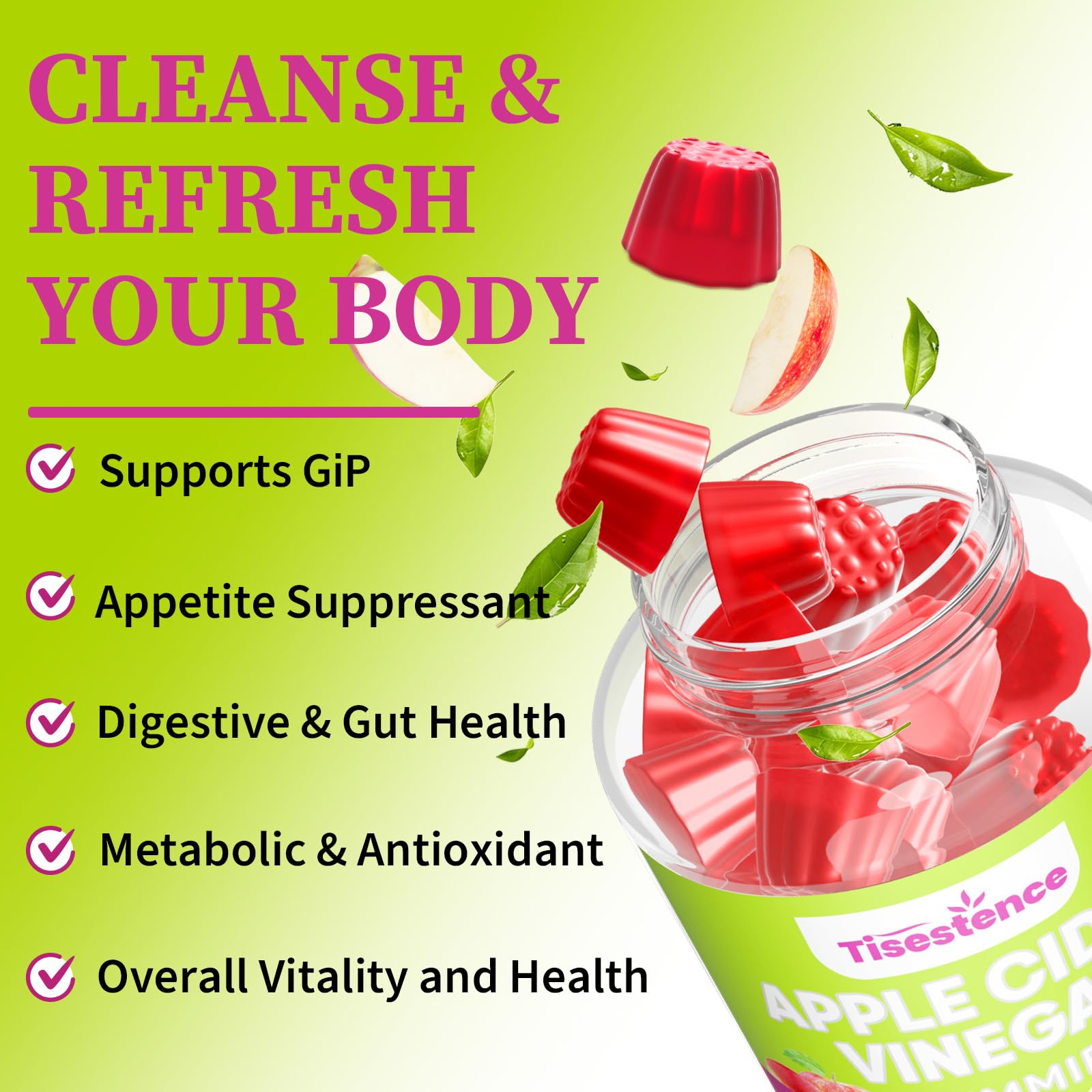 Tisestence green tea extract gummies offer a refreshing energy boost.
