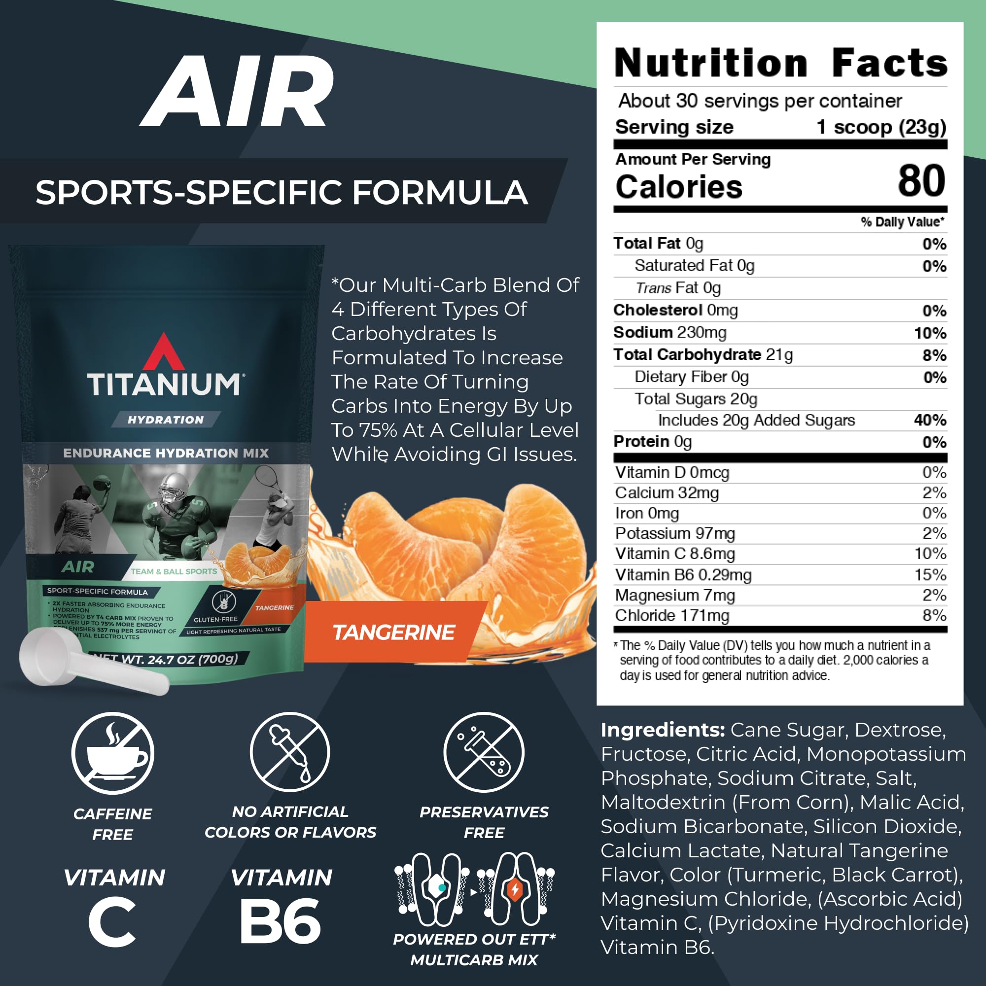 Close-up of TITANIUM AIR tangerine flavor highlighting a light, refreshing taste.