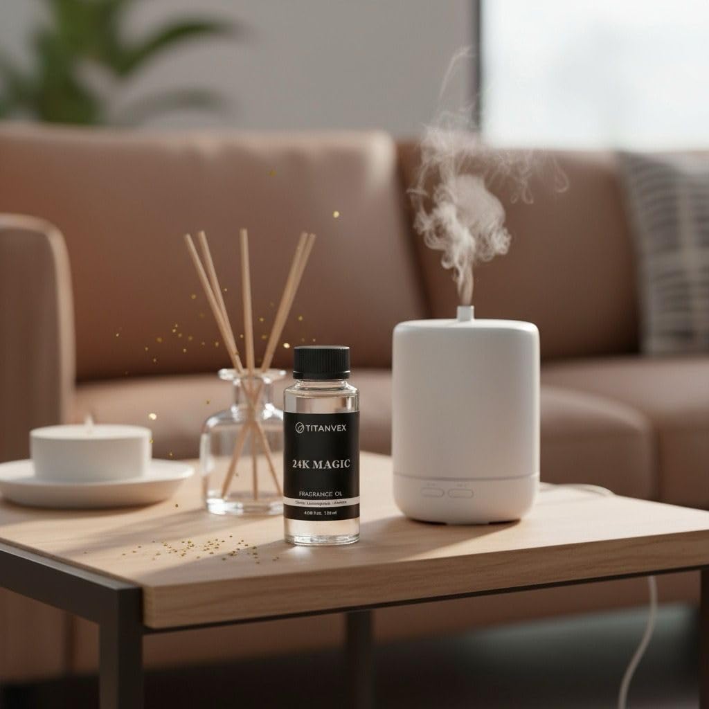 TitanVex 24K Magic Diffuser Oil compatibility—works with cold-air diffusers for even dispersion.