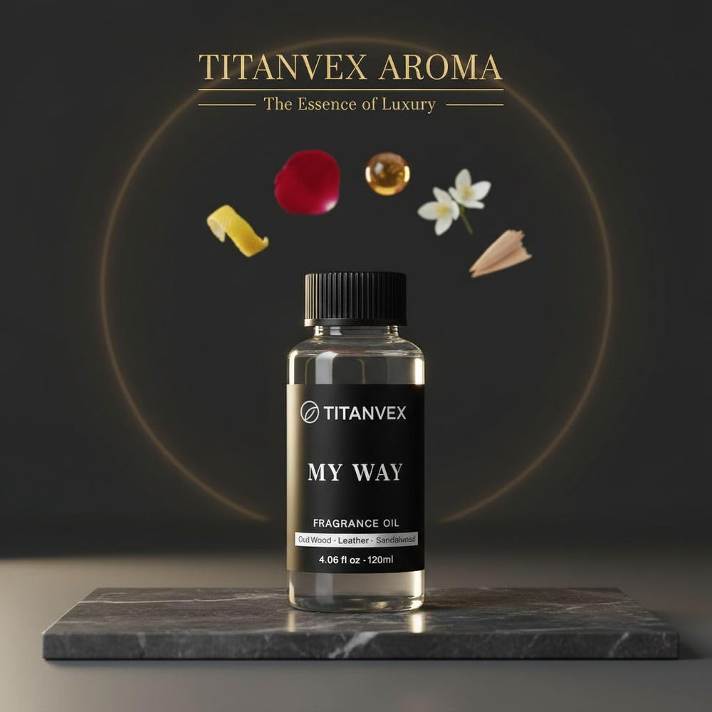 TitanVex My Way diffuser oil packaging box suggesting premium vegan formula for home use