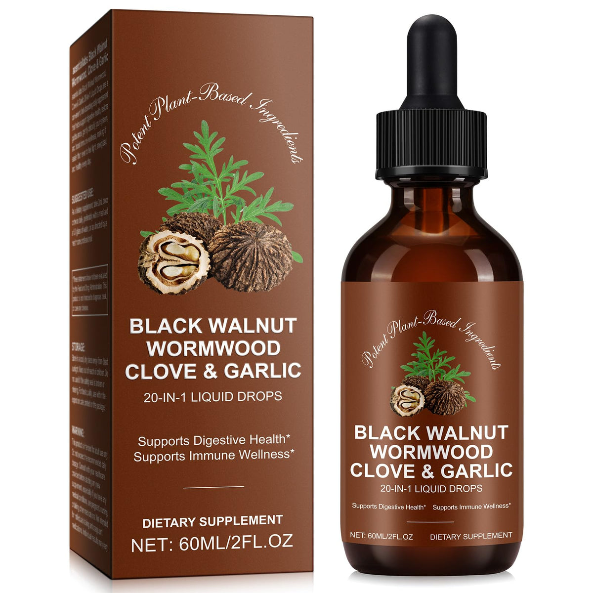 Tiuedu black walnut wormwood bottle showcases fast-absorbing liquid for daily digestive balance.