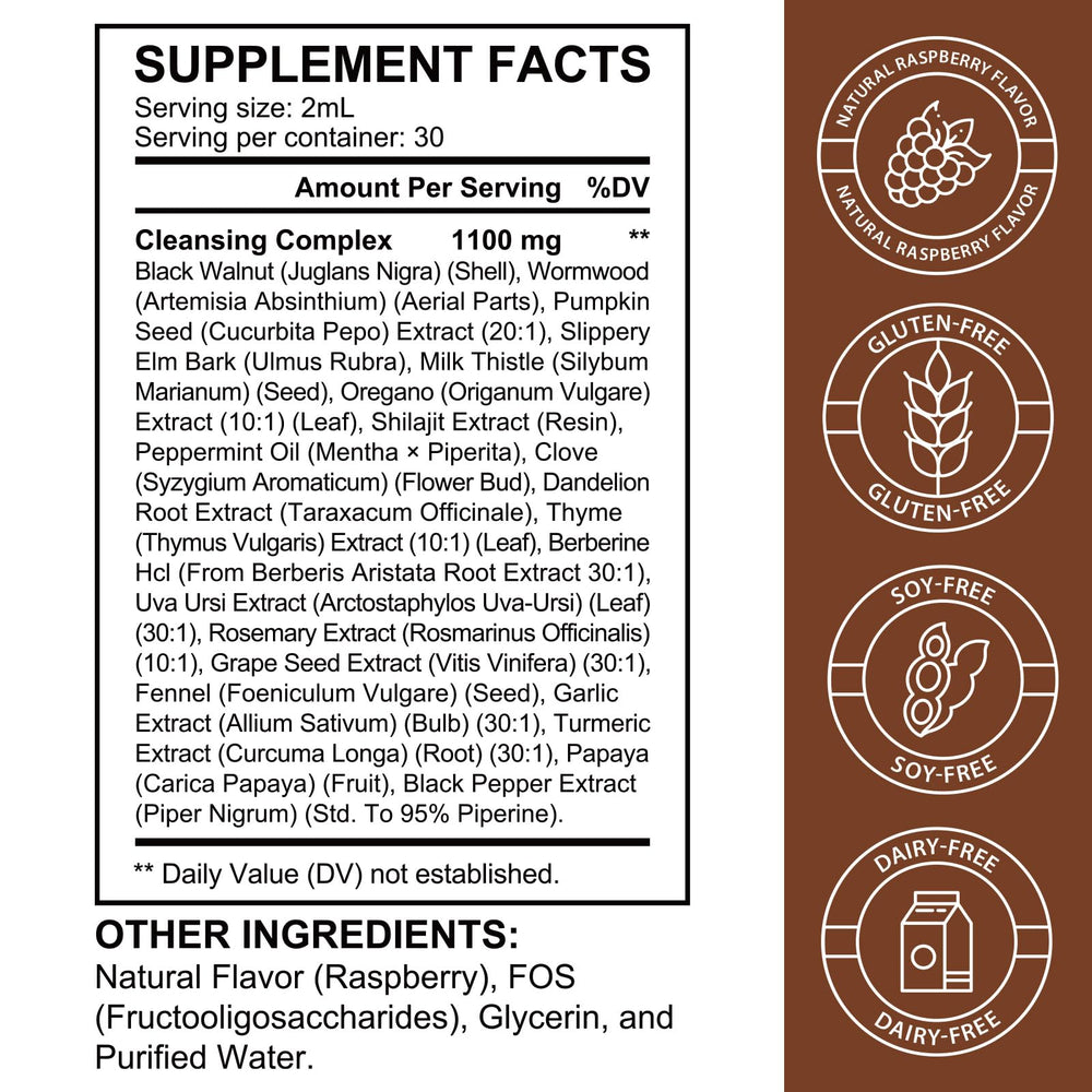 Tiuedu raspberry-flavored label shows gluten-free and dairy-free formula.