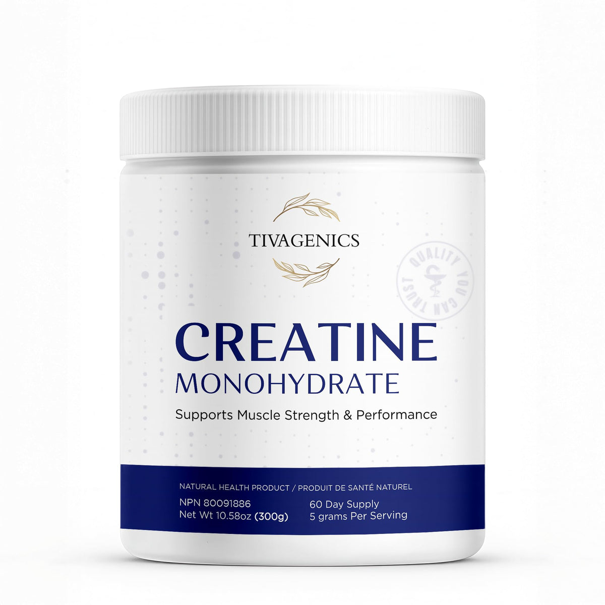 TIVAGENICS Pure Creatine powder bottle ready to mix for workouts